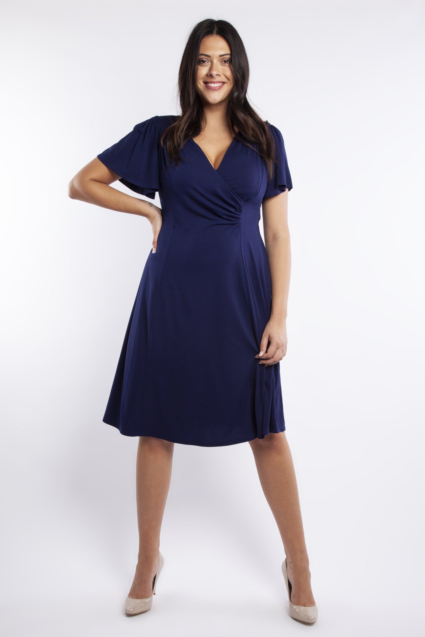 Load image into Gallery viewer, Scarlett &amp;amp; Jo Dresses Lana Blueberry Wrap Fit &amp;amp; Flare Dress
