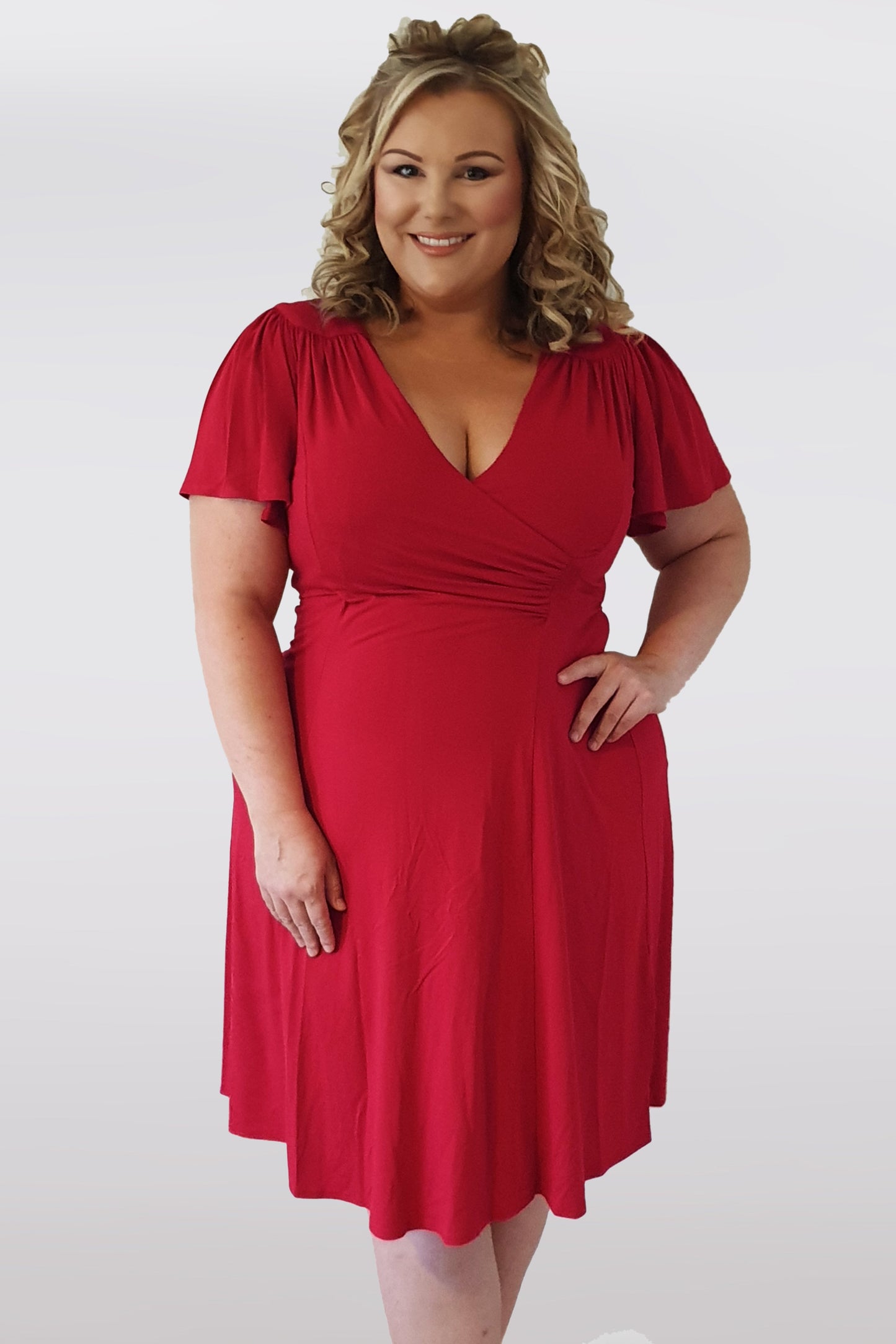 Lana Red Wrap Fit & Flare Dress Scarlett & Jo Lana Red Wrap Fit & Flare Dress Scarlett & Jo