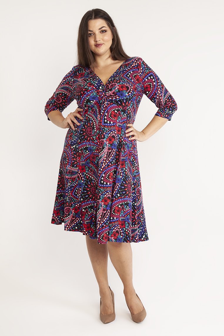 Load image into Gallery viewer, Scarlett &amp;amp; Jo Dresses Lauren Paisley Print Jersey Knot Front Dress
