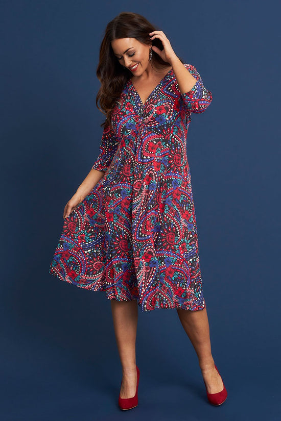 Load image into Gallery viewer, Scarlett &amp;amp; Jo Dresses Lauren Paisley Print Jersey Knot Front Dress
