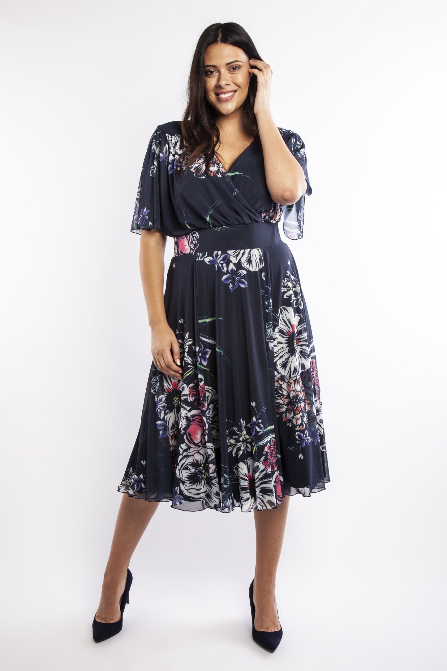 Scarlett & Jo Dresses Lola Blueberry Angel Sleeve Midi Dress