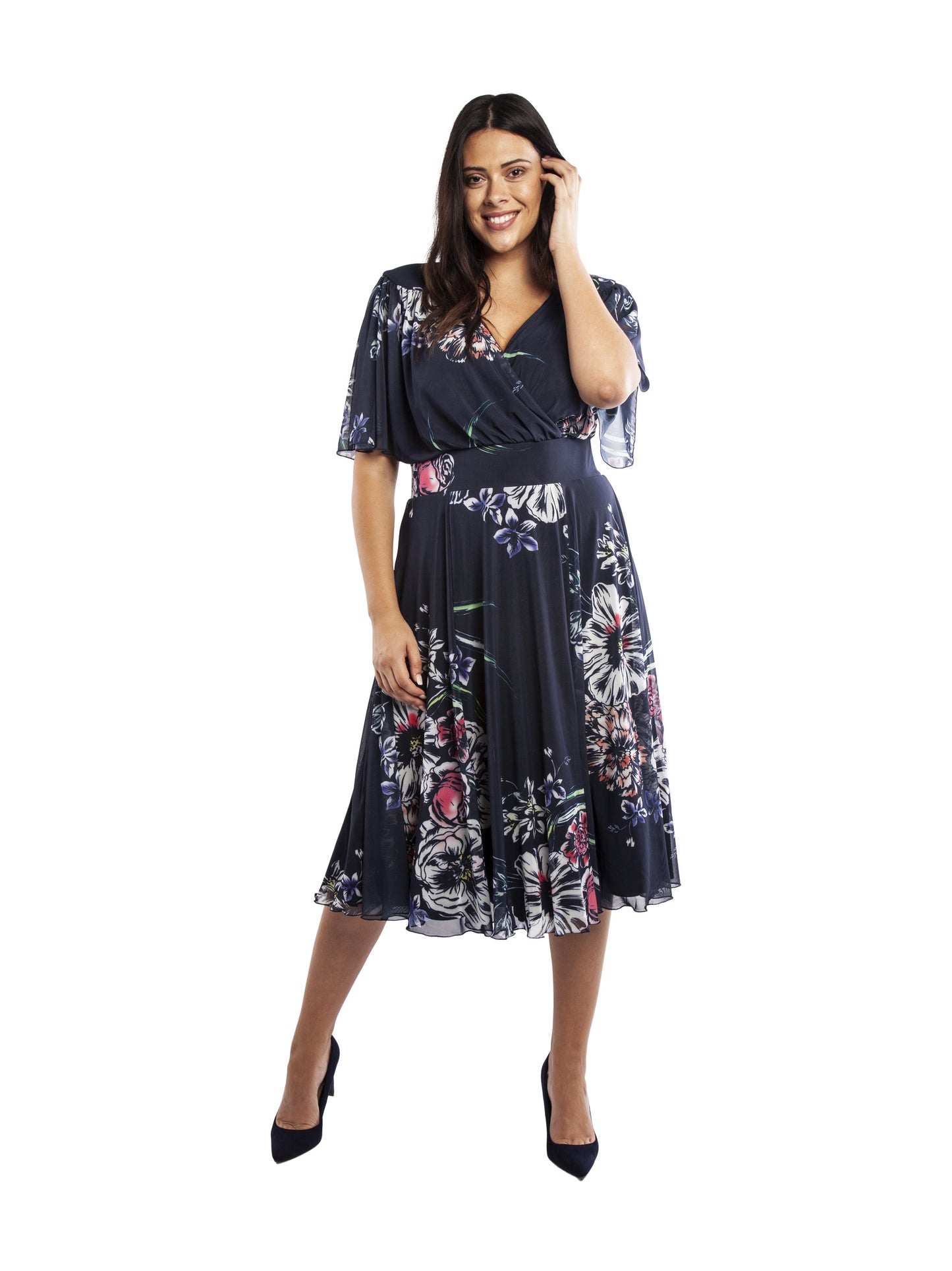 Load image into Gallery viewer, Lola Blueberry Angel Sleeve Midi Dress

