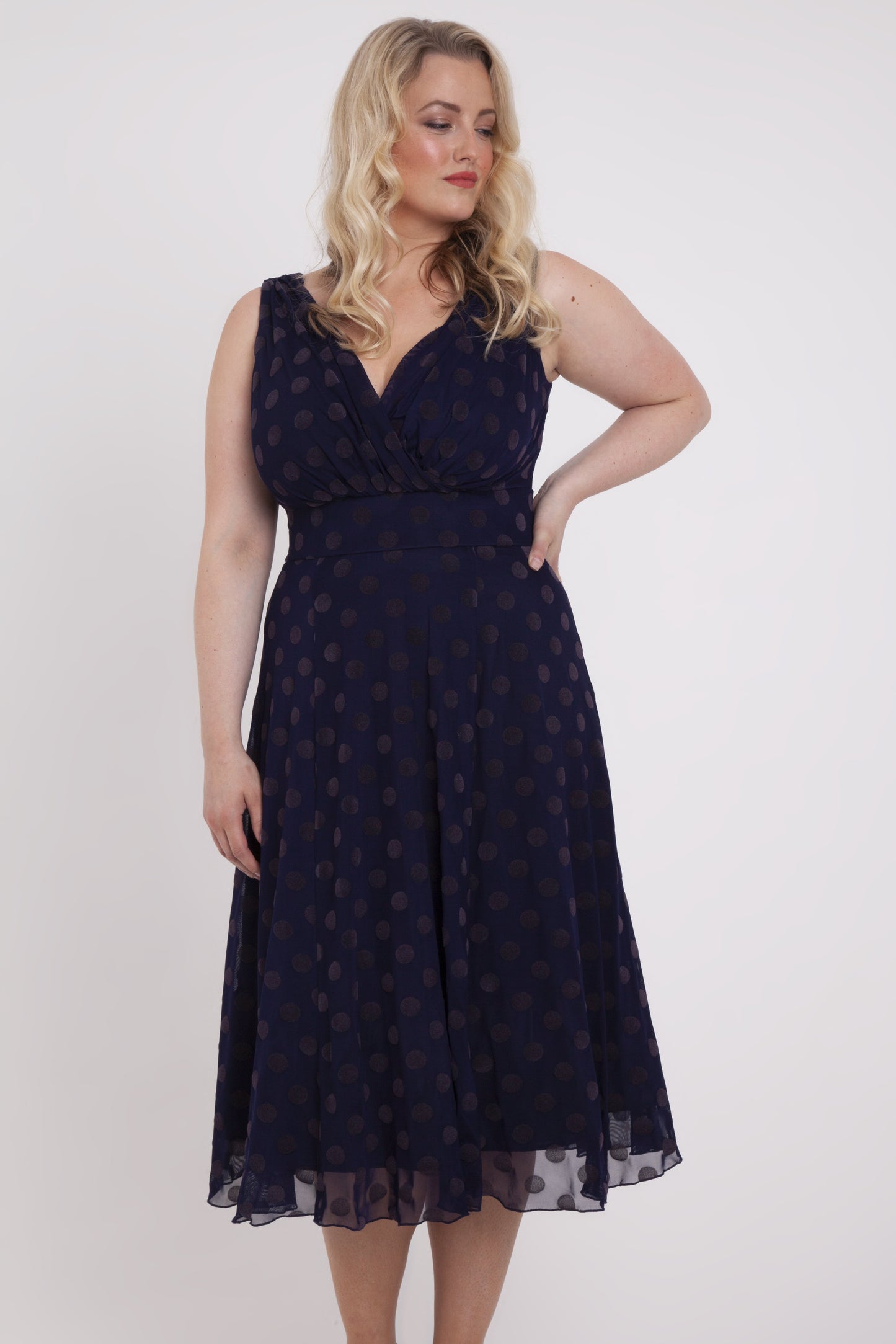 midnight velvet dresses Emma Vintage Midnight Spot Midi Dress – Scarlett & Jo