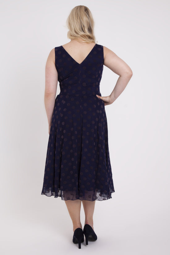 Load image into Gallery viewer, Scarlett &amp;amp; Jo Dresses MIDNIGHT / 10 Emma Midnight Velvet Spot Midi Dress
